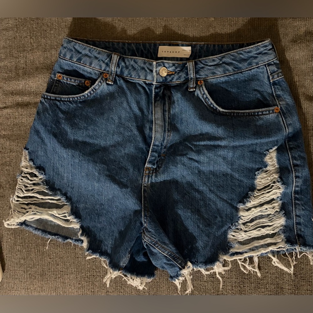 Topshop Women’s Ripped Blue Denim Jean Shorts